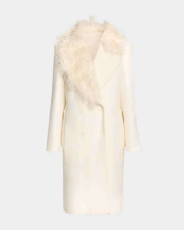 Double Breasted Wool Coat with Mohair Collar
